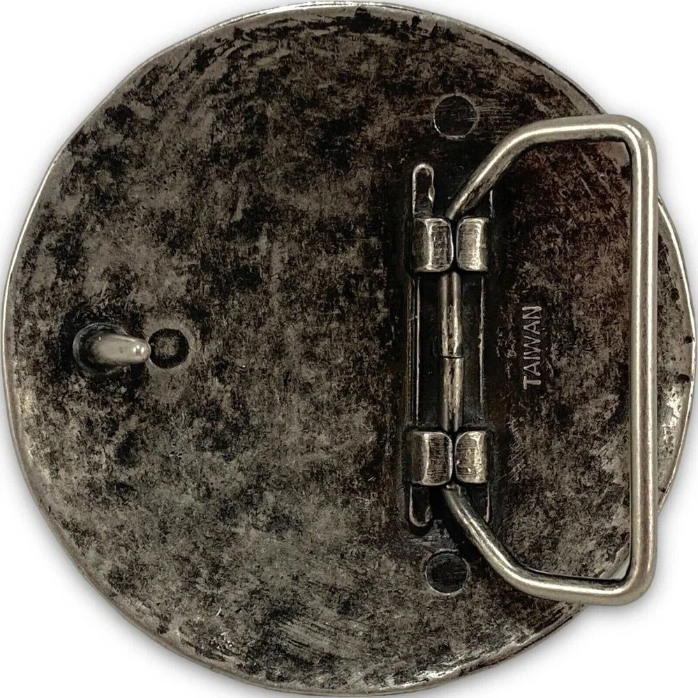 Vintage Belt Buckle Women's Round Circle Hammered Leopard Print Made In‎ Taiwan